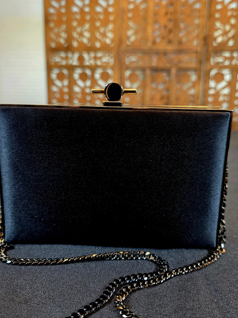 Jason Wu Minaudiere Clutch. Hand Beaded Red Detail with Black Satin.
